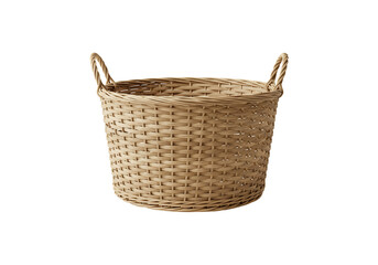 Obraz premium Woven round storage basket with handles isolated on transparent background