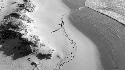 Tranquil Beach Scene with Footprints on Sand and Gentle Waves