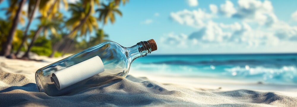 bottle with a message in the sand on the beach