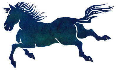 版画　走る馬