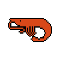 Shrimp pixel art. 8 bit Small crustacean symbol.