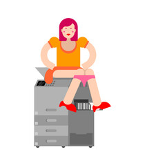 Girl copies ass on scanner in office. office prank