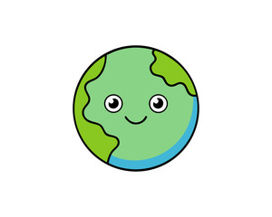 Cute cartoon earth character with a happy face isolated on white background