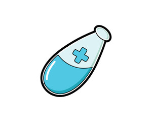 Cartoon blue pill with a cross symbol isolated on white background