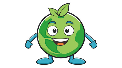 Happy green planet character with leaves on head isolated on white background