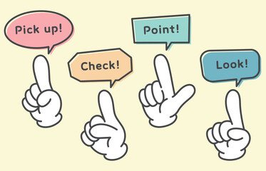 チェックやピックアップなどのアイコン指さしベクターイラスト