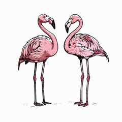 Obraz premium Two Elegant Pink Flamingos Facing Each Other with Detailed Outlines