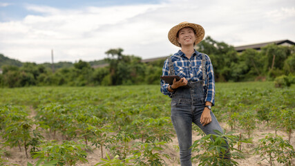 Woman in Checkered Shirt in Field