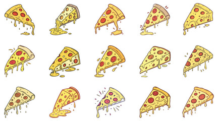 Pizza Slice and Whole Pizza Vector Collection with Melting Cheese