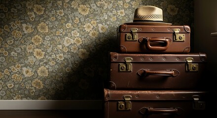 Vintage Suitcases and Hat A Nostalgic Journey Through Time, Evoking Memories of Travel and Adventure