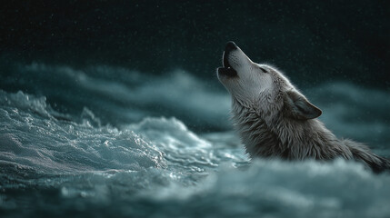 Obraz premium Cresting water shaping into a wolf howling