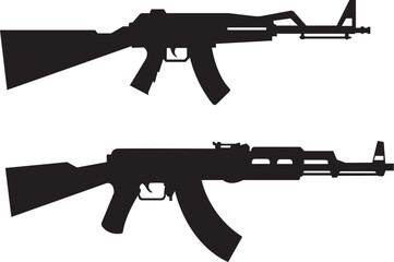 AK-47 Rifle Silhouette Vector Illustration on White Background