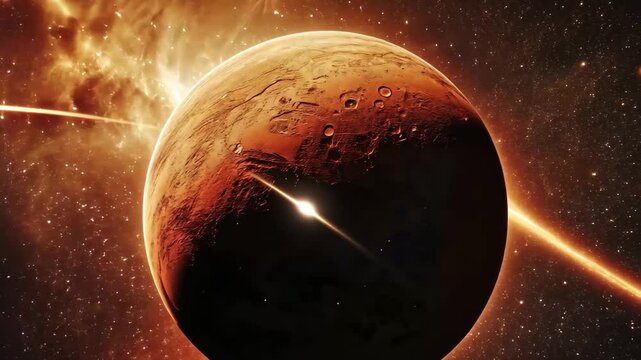Exploring the vibrant Martian landscape against a dynamic cosmic background, mars planet in space galaxy video background live wallpaper with falling stars meteor