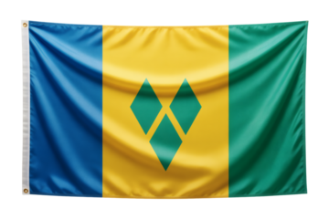 Waving national banner of Saint Vincent and the Grenadines displaying its official colors and emblem on a vibrant gold stripe