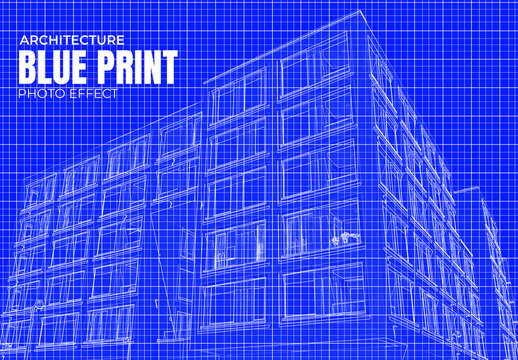 Architectural Blueprint Photo Effect for Building Construction