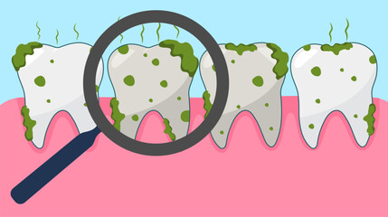tooth cavity with bacteria and germs poor oral hygiene dental care vector illustration