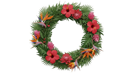 Tropical Hawaiian Floral Christmas Wreath with Exotic Flowers and Greenery