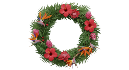 Tropical Hawaiian Floral Christmas Wreath with Exotic Flowers and Greenery