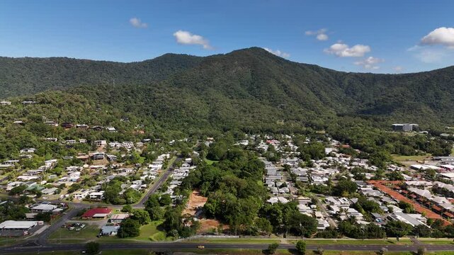Smithfield, Cairns, Queensland, Australia 4K Aerial Footage Showing Highway, Smithfield Bypass, Road Infrastructure, Residential Suburbs, Construction Zone, Farmland, and Mountain Ranges in Tropical