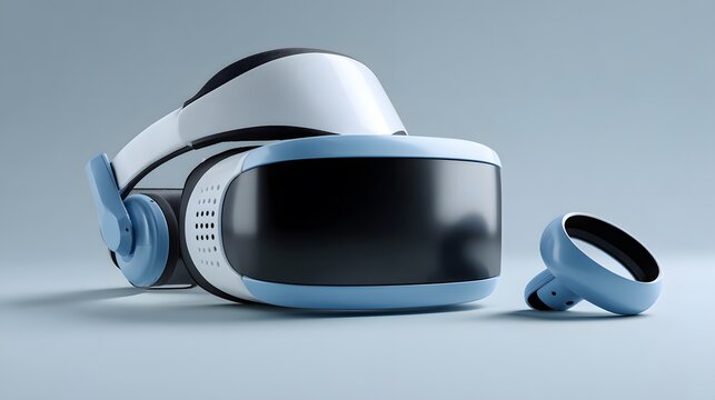 3d illustration of virtual reality headset motion controllers isolated white background VR gaming setup for immersive digital experience trending futuristic entertainment concept for technology stocks - Powered by Adobe