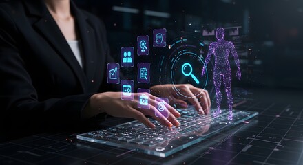 Futuristic Human Body Analysis: Digital Interface and Data Visualization Concept
