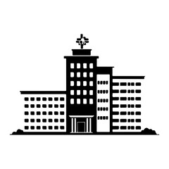 Obraz premium Black and white vector illustration of a hospital building design