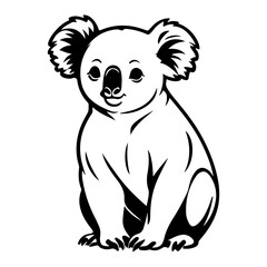 Black and white illustration of a cute koala bear sitting upright