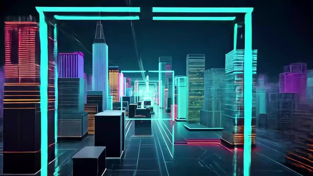 Digital binary code representation in an isometric render showcasing a futuristic cityscape, Digital binary code datum Isometric 3D render seamless