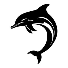 Elegant Black Silhouette of a Leaping Dolphin Against a White Background