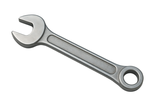 Metal open-end and ring combination wrench tool isolated on transparent background