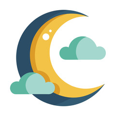 half-moon-and-clouds--vector-art-style--white-white background