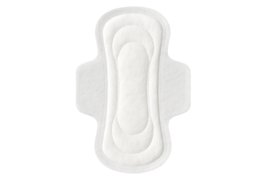 Sanitary pad with wings for menstrual hygiene isolated on transparent background