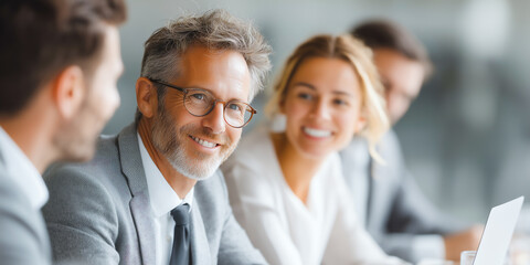Fototapeta premium Global corporate professionals conducting strategic virtual meeting to align multicultural business objectives