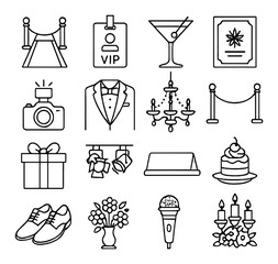 Luxury event icon collection, elegant symbols and design elements for special occasions