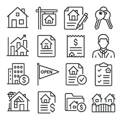 Real estate icon collection, property symbols. housing and home sale essentials set