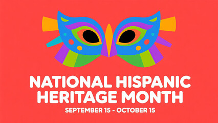 The colored mask pattern on a red background represents the Hispanic traditional moon's concept of cultural diversity and artistic expression.