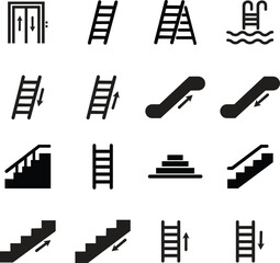 Stairs vector set, flat icon collection of steps, staircase, stairway, and ladder graphic group, editable design elements for architecture, construction, interior, and real estate projects