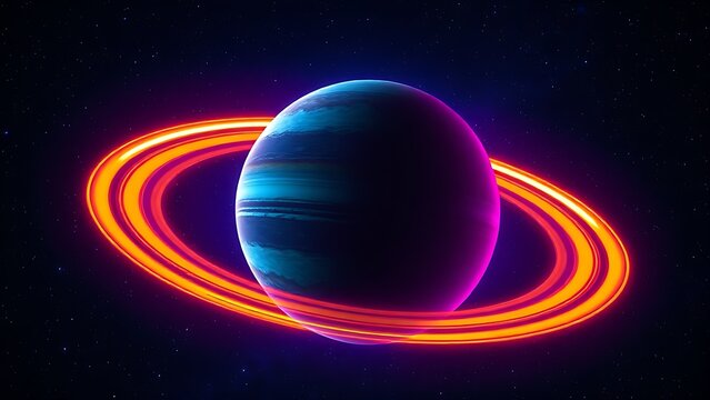 A colorful planet with glowing rings floating in deep space, evoking cosmic wonder and mystery.