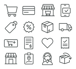 E-commerce icon collection, simple shopping symbols. online retail and purchase icons