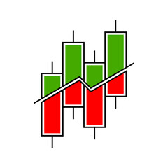 Green and red candlestick chart graph bar business icon vector design