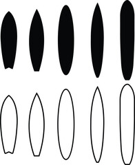 Surfboard vector icons set, flat and line beach sport board collection, solid and outline graphic group, editable design elements for surfing, ocean, summer, water sports, vacation, adventure themes