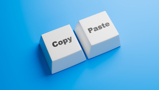 Copy paste keyboard buttons. Copypaste information concept. Buttons for cloning data. Copy paste when writing articles. Metaphor for stealing information. Copy paste keys. 3d image.
