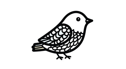 A simple charming illustration of a small bird with detailed feathers and a bright eye standing on its feet