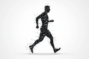 Naklejka premium Dynamic silhouette of a runner in motion created with pixel dots, showcasing athleticism and movement against a neutral background
