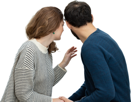 Romantic couple looking out of the window. Quarantine at home.