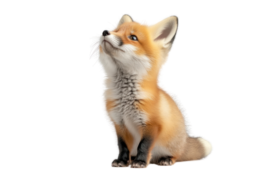 Curious Fox: A charming baby fox with fiery red fur gazes upwards with a look of inquisitive wonder and playful innocence.