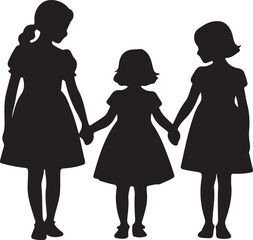 Silhouette of Three Young Girls Holding Hands Sisterhood, Friendship, and Childhood Innocence