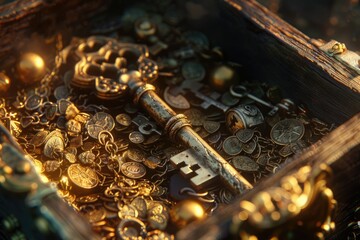 High Resolution of 3D Render Key Treasure Illustration
