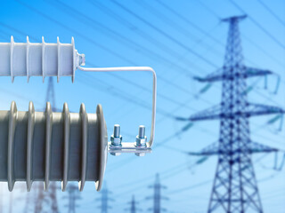 Energy infrastructure. Electrical transformers. High voltage power lines. Equipment for supplying...