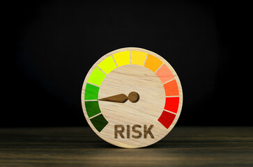 Circle plate with risk scale at normal or very good level, concept of assessing financial risk and...